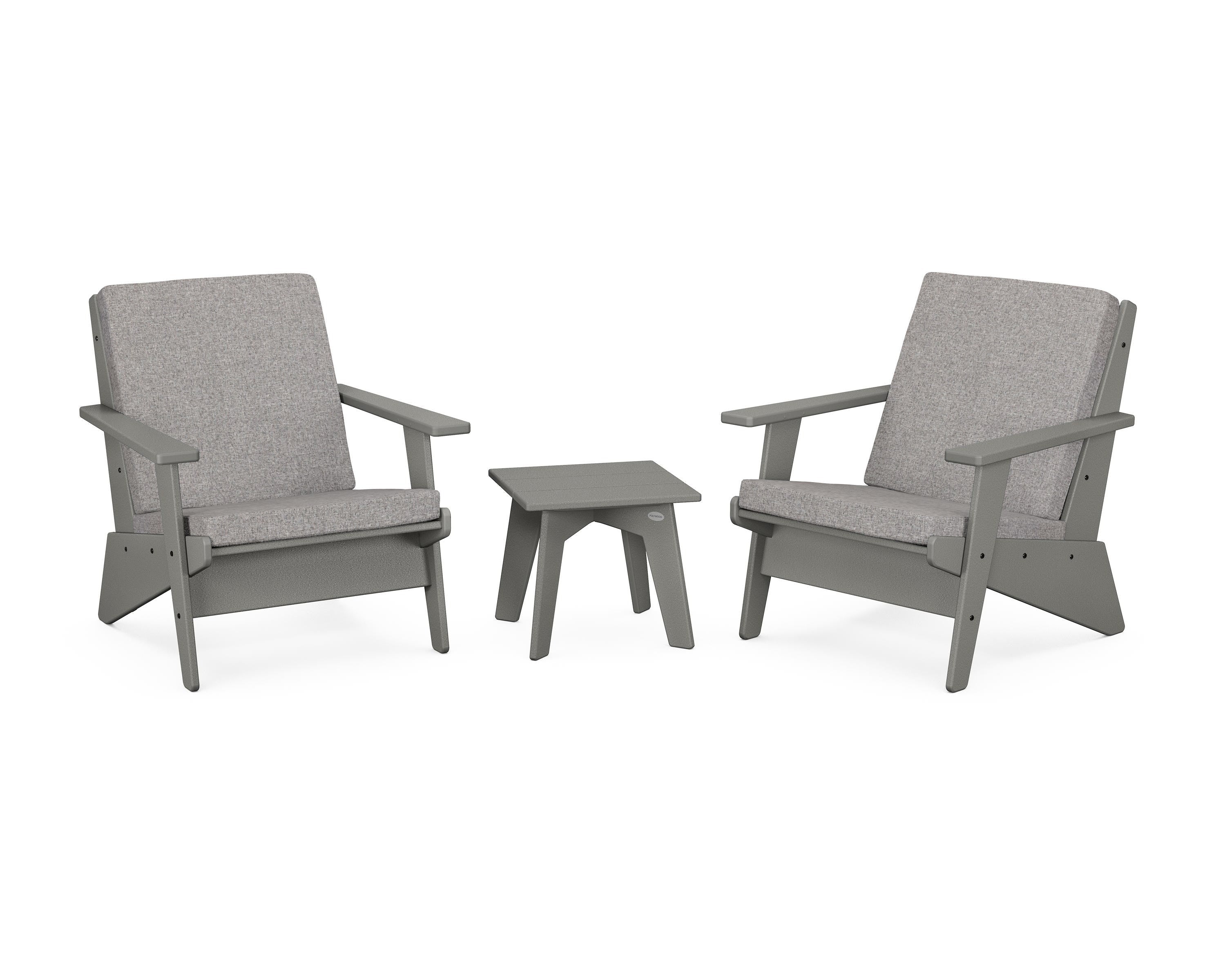POLYWOOD® Riviera Modern Lounge 3-Piece Set in Slate Grey / Grey Mist