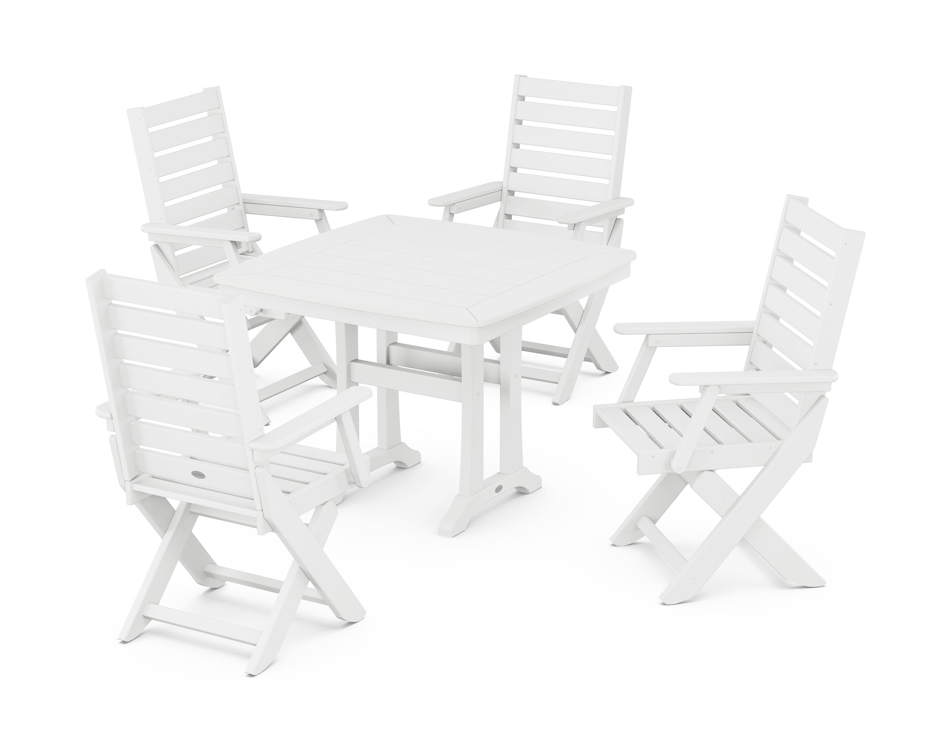 POLYWOOD® Captain Folding Chair 5-Piece Dining Set with Trestle Legs in White