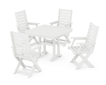 POLYWOOD® Captain Folding Chair 5-Piece Dining Set with Trestle Legs in White