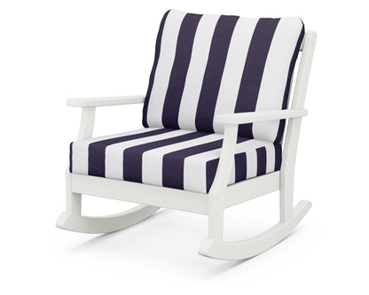 POLYWOOD® Braxton Deep Seating Rocking Chair in Vintage White / Cabana Stripe Navy