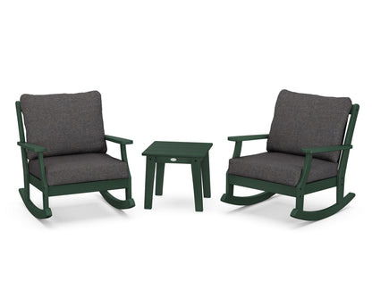 POLYWOOD® Braxton 3-Piece Deep Seating Rocker Set in Green / Ash Charcoal