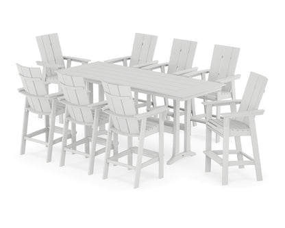POLYWOOD® Modern Curveback Adirondack 9-Piece Farmhouse Bar Set with Trestle Legs in White