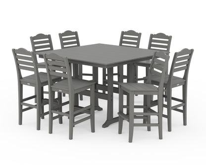 Draper James™ by  POLYWOOD® Savannah Side Chair 9-Piece Square Farmhouse Bar Set with Trestle Legs in Slate Grey