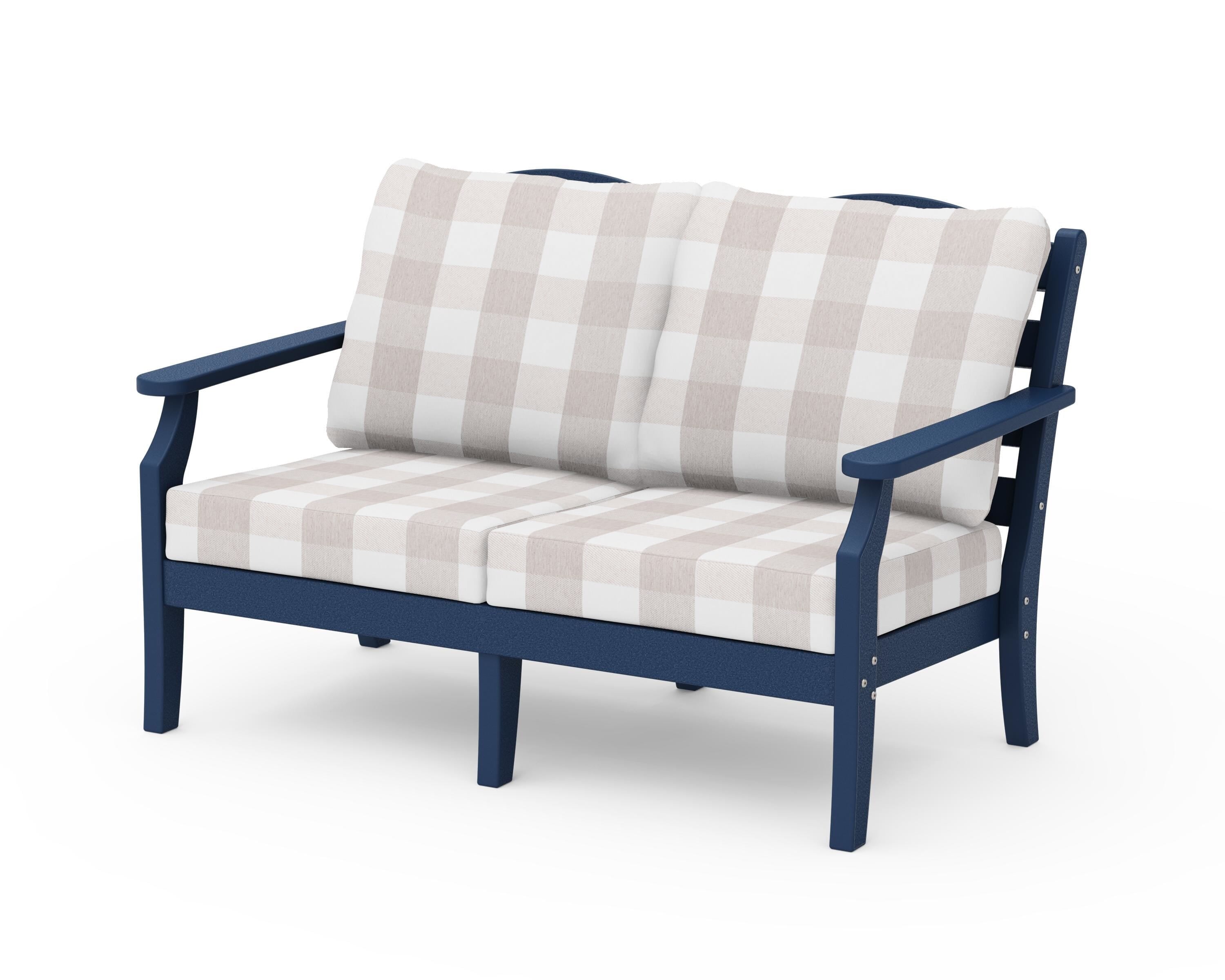 Draper James™ by  POLYWOOD® Savannah Deep Seating Loveseat in Navy / Buffalo Plaid Dune Burlap