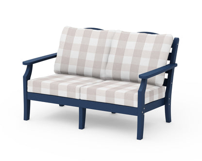 Draper James™ by  POLYWOOD® Savannah Deep Seating Loveseat in Navy / Buffalo Plaid Dune Burlap