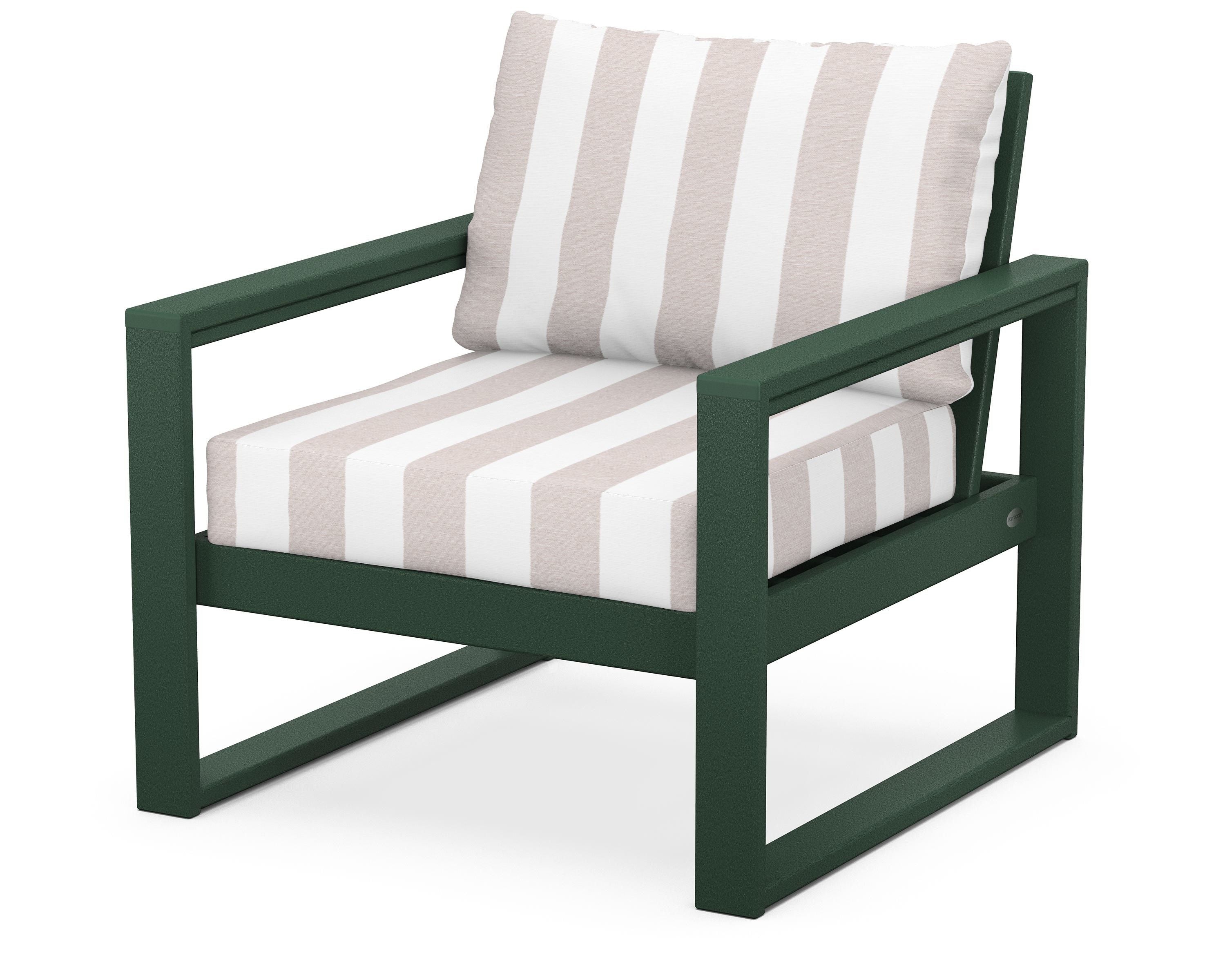 POLYWOOD® EDGE Club Chair in Green / Cabana Stripe Dune Burlap