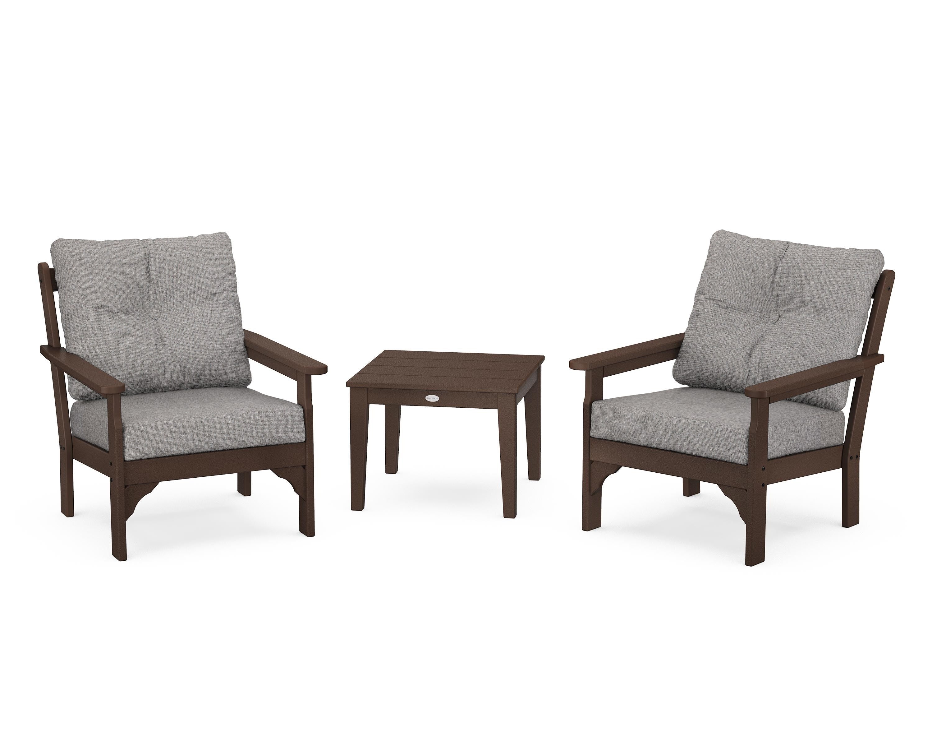 POLYWOOD® Vineyard 3-Piece Deep Seating Set in Mahogany / Grey Mist