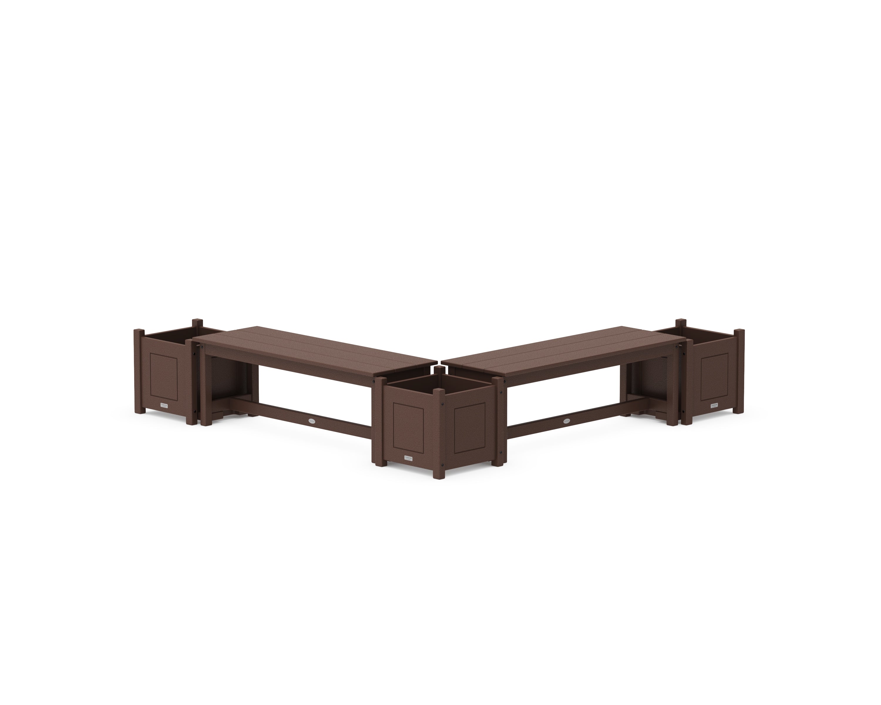 POLYWOOD® 48" Country Living L- Shaped Planter Bench Corner Set in Mahogany