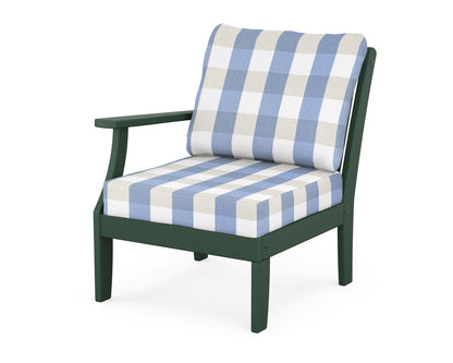 POLYWOOD® Braxton Modular Left Arm Chair in Green / Buffalo Plaid Sky Blue