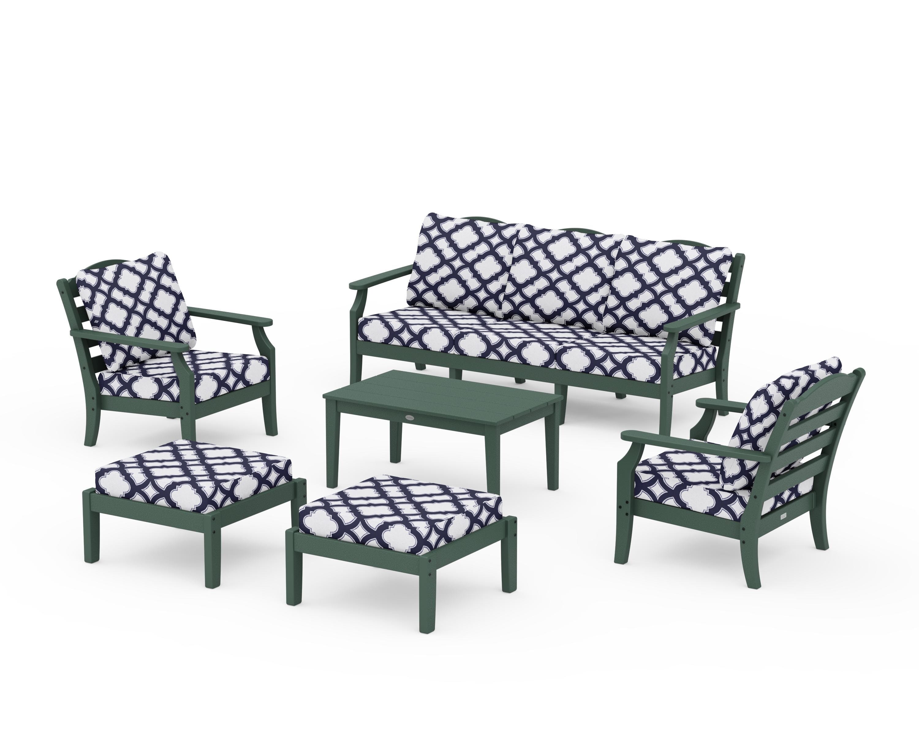 Draper James™ by  POLYWOOD® Savannah 6-Piece Lounge Sofa Set in Green / Trellis Navy