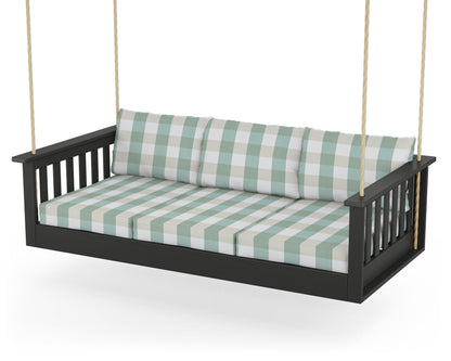 POLYWOOD® Vineyard Daybed Swing in Black / Buffalo Plaid Glacier Spa