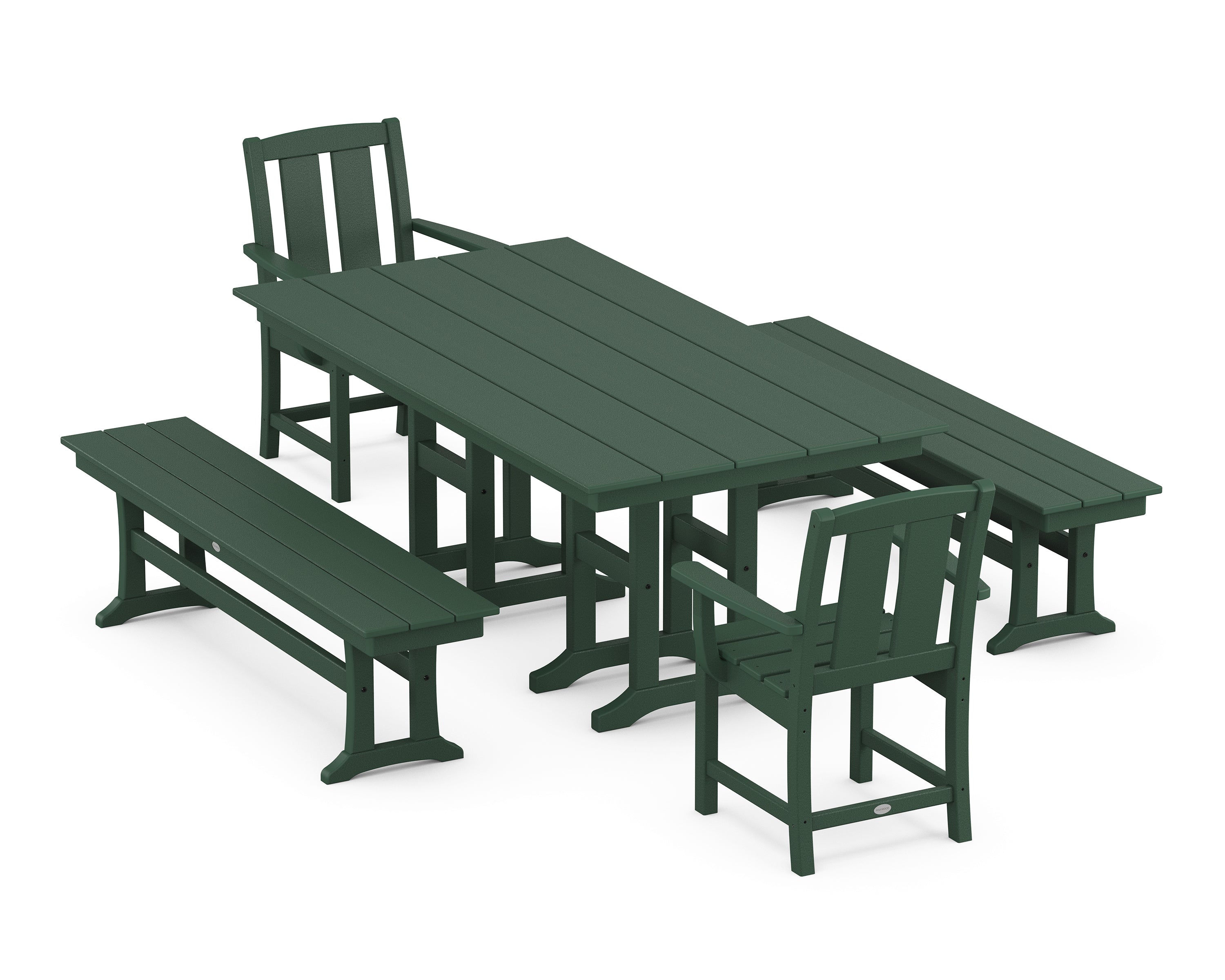 POLYWOOD® Mission 5-Piece Farmhouse Dining Set with Benches in Green