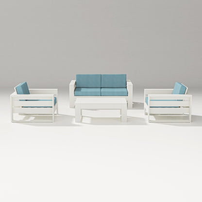 PW Designer Series Latitude 4-Piece Lounge Loveseat Set in Vintage White / Lattice Sky Blue