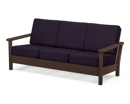 POLYWOOD® Harbour Deep Seating Sofa in Mahogany / Navy Linen