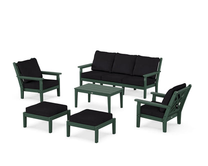 POLYWOOD® Chippendale 6-Piece Lounge Sofa Set in Green / Midnight Linen
