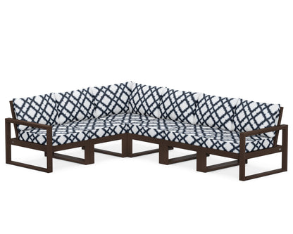 POLYWOOD® EDGE 6-Piece Modular Deep Seating Set in Mahogany / Trellis Marine Indigo