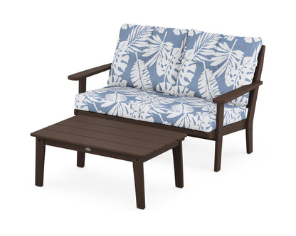POLYWOOD® Lakeside 2-Piece Lounge Loveseat Set in Mahogany / Leaf Sky Blue