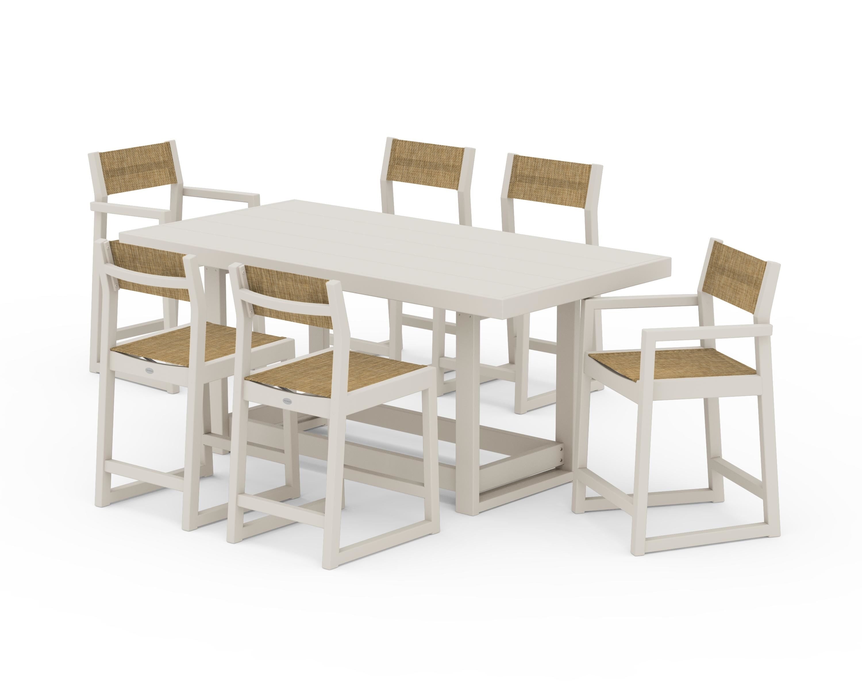 POLYWOOD® EDGE Sling 7-Piece Counter Table Set in Sand / Burlap Sling