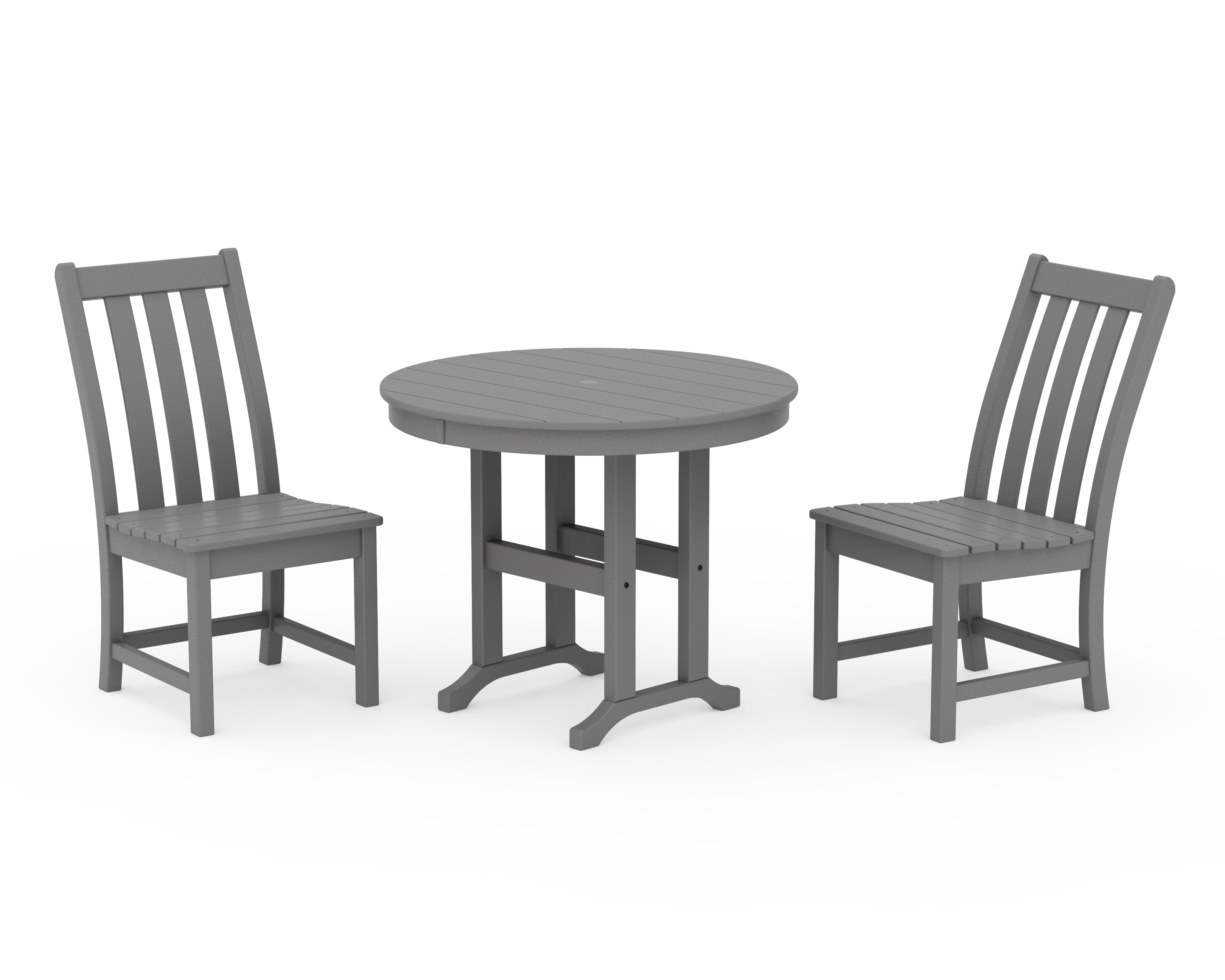 POLYWOOD® Vineyard Side Chair 3-Piece Round Dining Set in Slate Grey