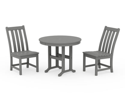 POLYWOOD® Vineyard Side Chair 3-Piece Round Dining Set in Slate Grey