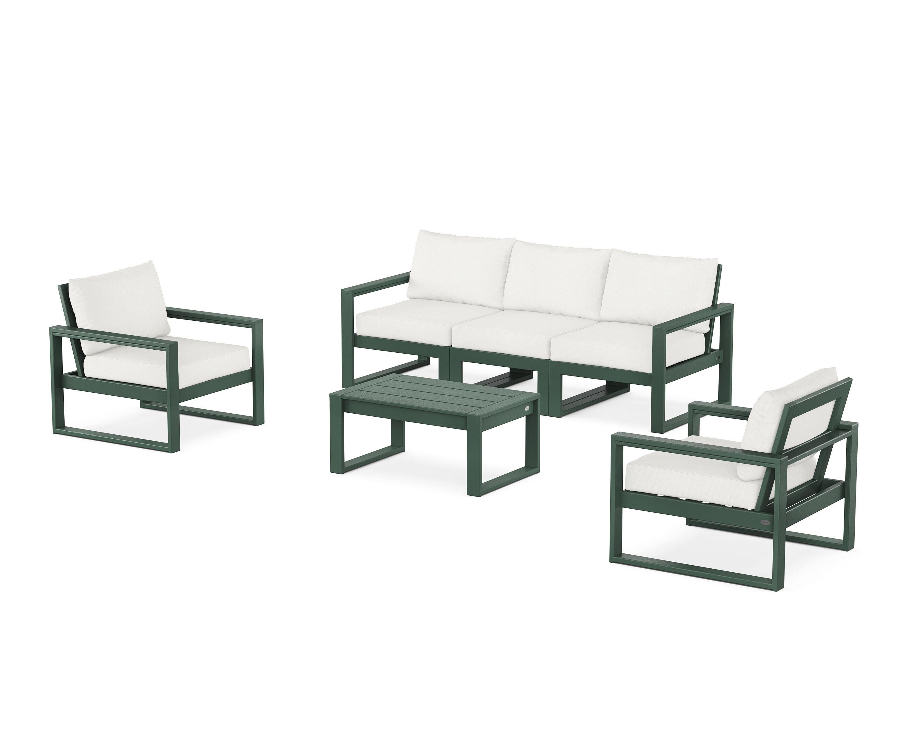 POLYWOOD® EDGE Sectional 4-Piece Deep Seating Set with Sofa in Green / Natural Linen