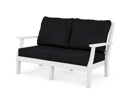 Martha Stewart by POLYWOOD® Chinoiserie Deep Seating Loveseat in White / Midnight Linen