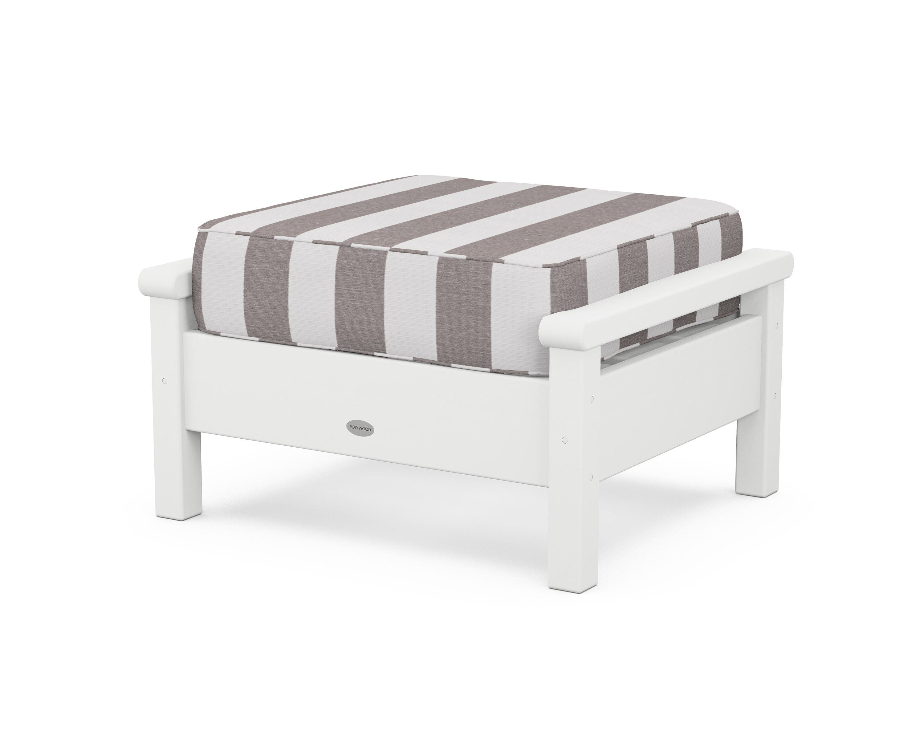 POLYWOOD® Harbour Deep Seating Ottoman in White / Cabana Stripe Grey Mist