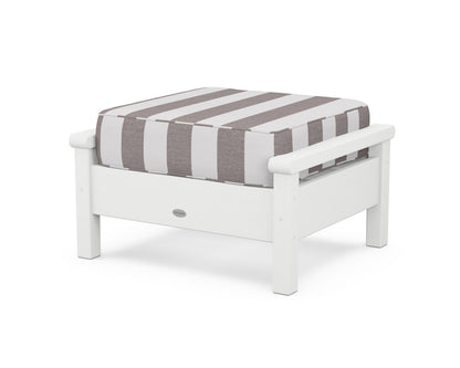 POLYWOOD® Harbour Deep Seating Ottoman in White / Cabana Stripe Grey Mist