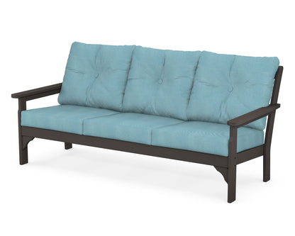 POLYWOOD® Vineyard Deep Seating Sofa in Vintage Coffee / Lattice Sky Blue