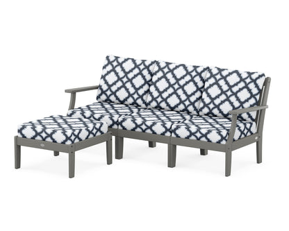 POLYWOOD® Braxton Modular 4-Piece Deep Seating Set with Ottoman in Slate Grey / Trellis Marine Indigo