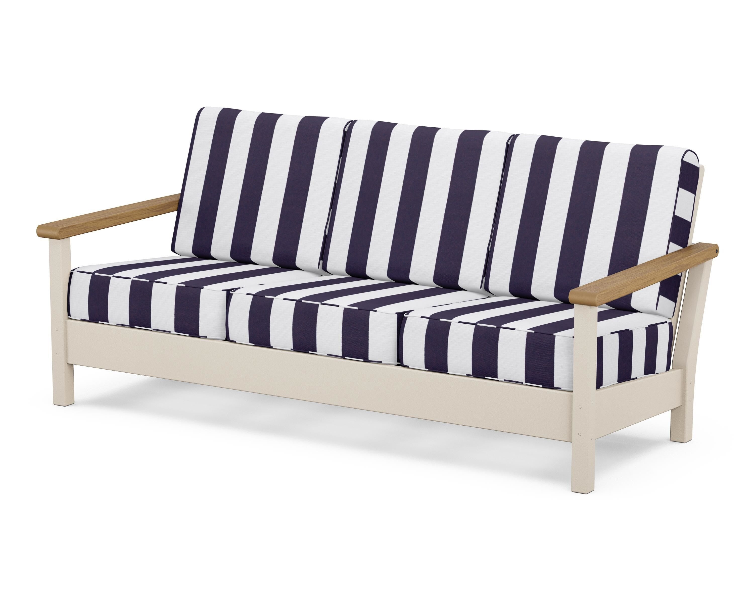 POLYWOOD® Harbour Deep Seating Sofa in Sand / Natural / Cabana Stripe Navy