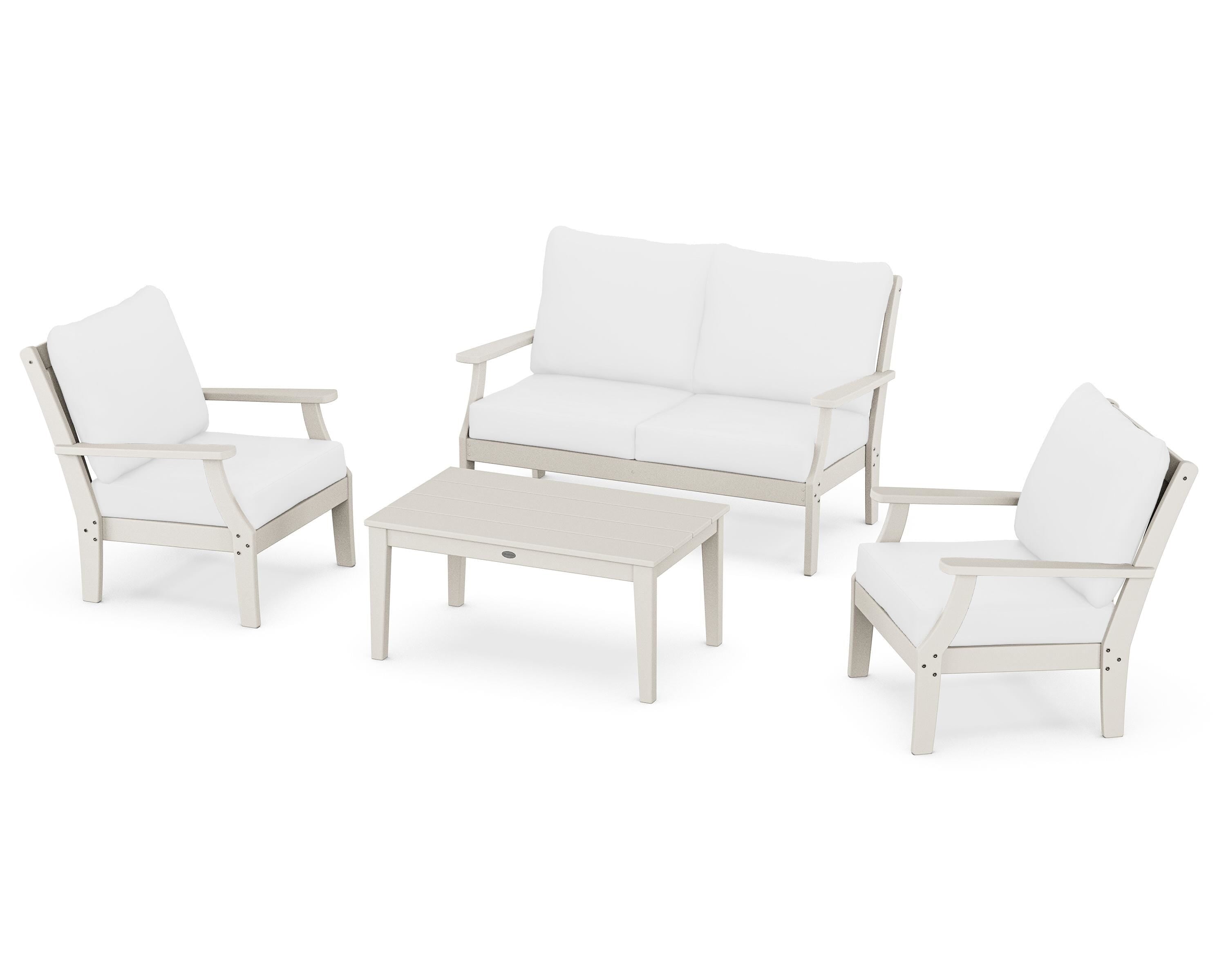POLYWOOD® Braxton 4-Piece Deep Seating Chair Set in Sand / Natural