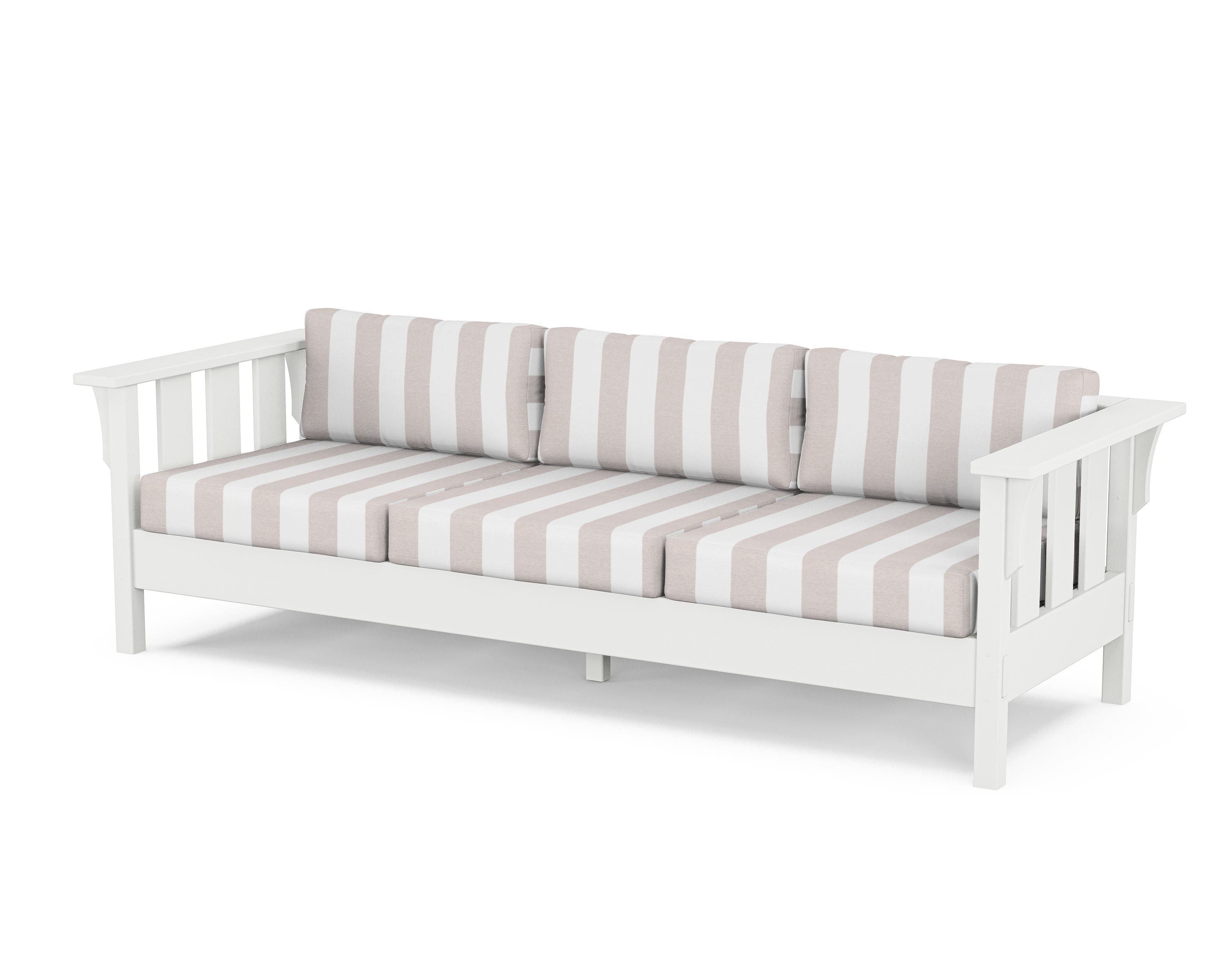 Martha Stewart by POLYWOOD® Acadia Deep Seating Sofa in White / Cabana Stripe Dune Burlap