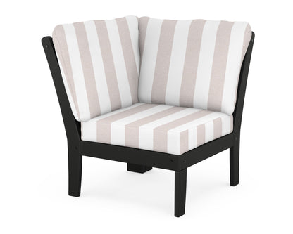 POLYWOOD® Braxton Modular Corner Chair in Black / Cabana Stripe Dune Burlap