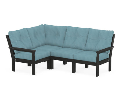 POLYWOOD® Vineyard 4-Piece Sectional in Black / Lattice Sky Blue