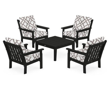 POLYWOOD® Vineyard 5-Piece Deep Seating Conversation Set in Black / Trellis Grey Mist