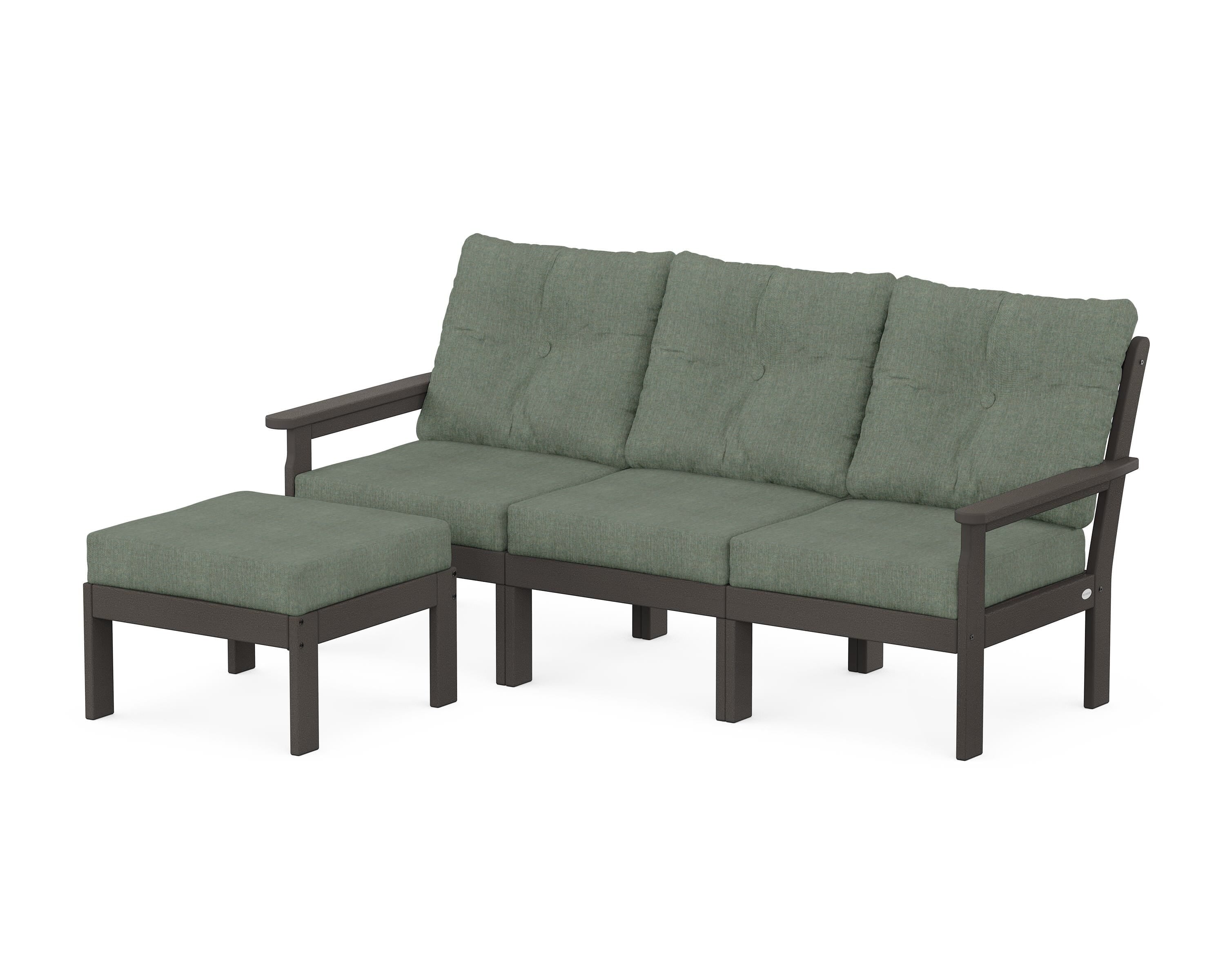 POLYWOOD® Vineyard 4-Piece Sectional with Ottoman in Vintage Coffee / Cast Sage