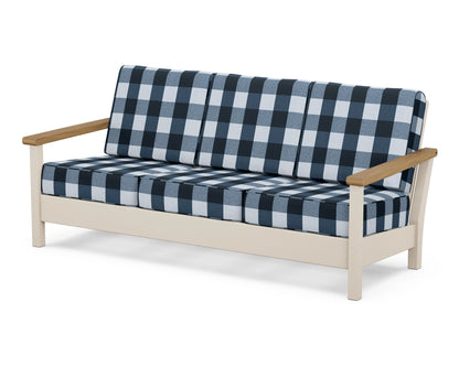 POLYWOOD® Harbour Deep Seating Sofa in Sand / Natural / Buffalo Plaid Marine Indigo