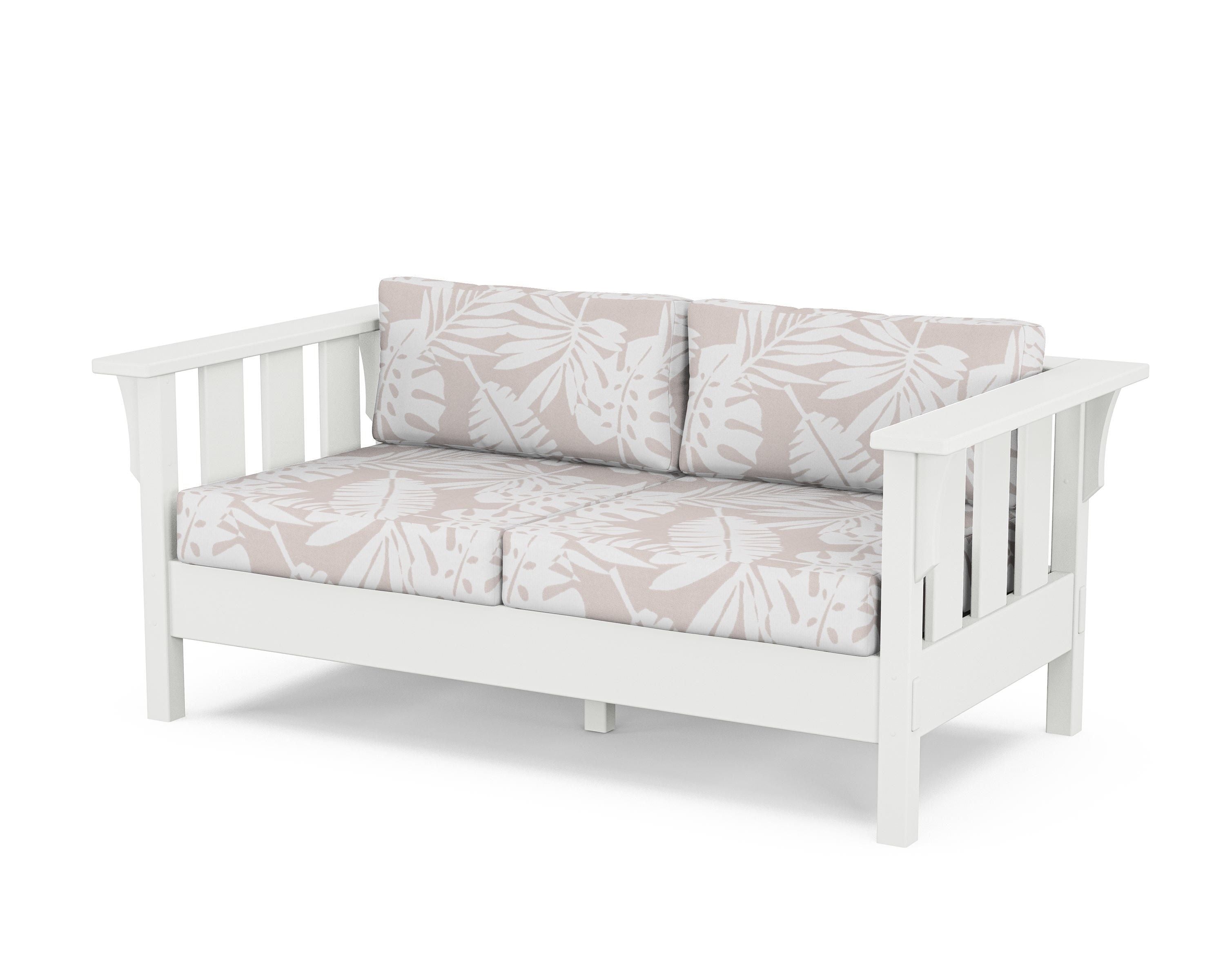 Martha Stewart by POLYWOOD® Acadia Deep Seating Loveseat in White / Leaf Dune Burlap