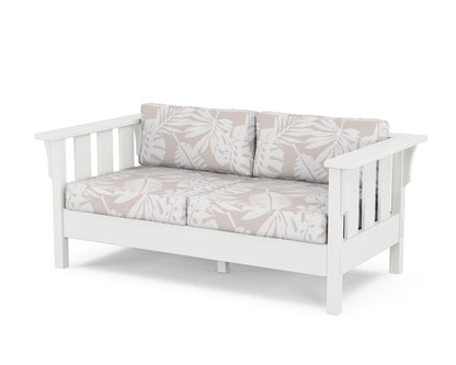 Martha Stewart by POLYWOOD® Acadia Deep Seating Loveseat in White / Leaf Dune Burlap