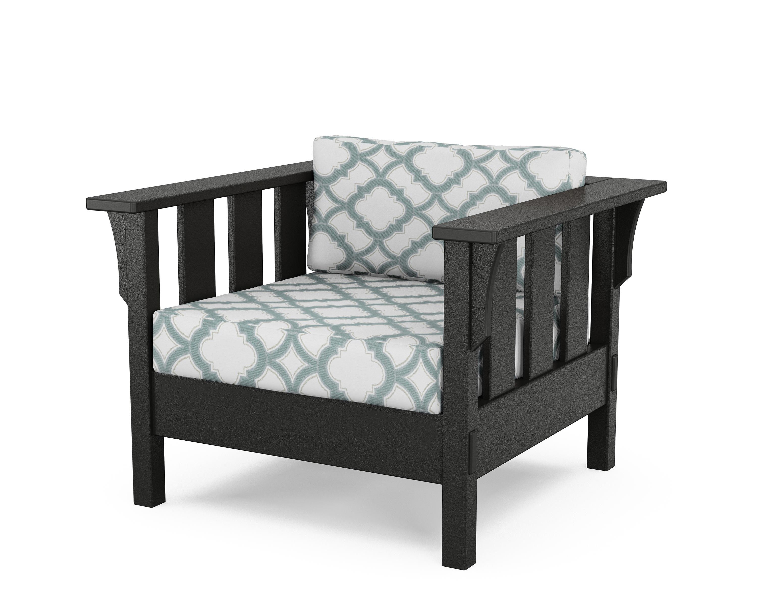 Martha Stewart by POLYWOOD® Acadia Deep Seating Chair in Black / Trellis Glacier Spa