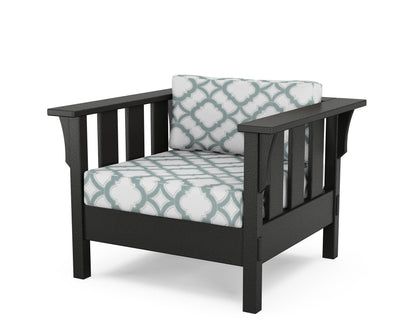 Martha Stewart by POLYWOOD® Acadia Deep Seating Chair in Black / Trellis Glacier Spa