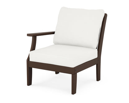 POLYWOOD® Braxton Modular Left Arm Chair in Mahogany / Natural Linen