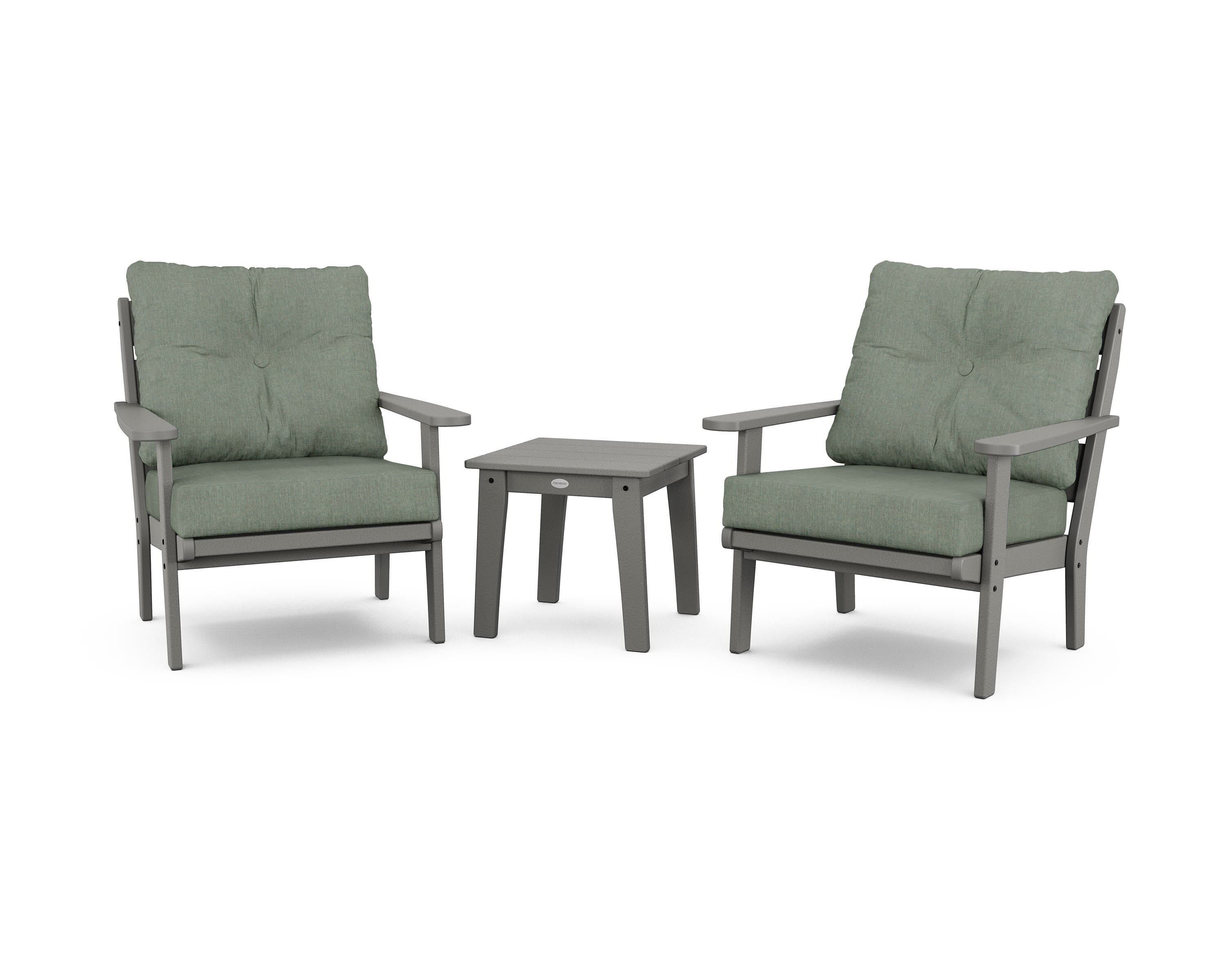 POLYWOOD® Lakeside 3-Piece Deep Seating Chair Set in Slate Grey / Cast Sage