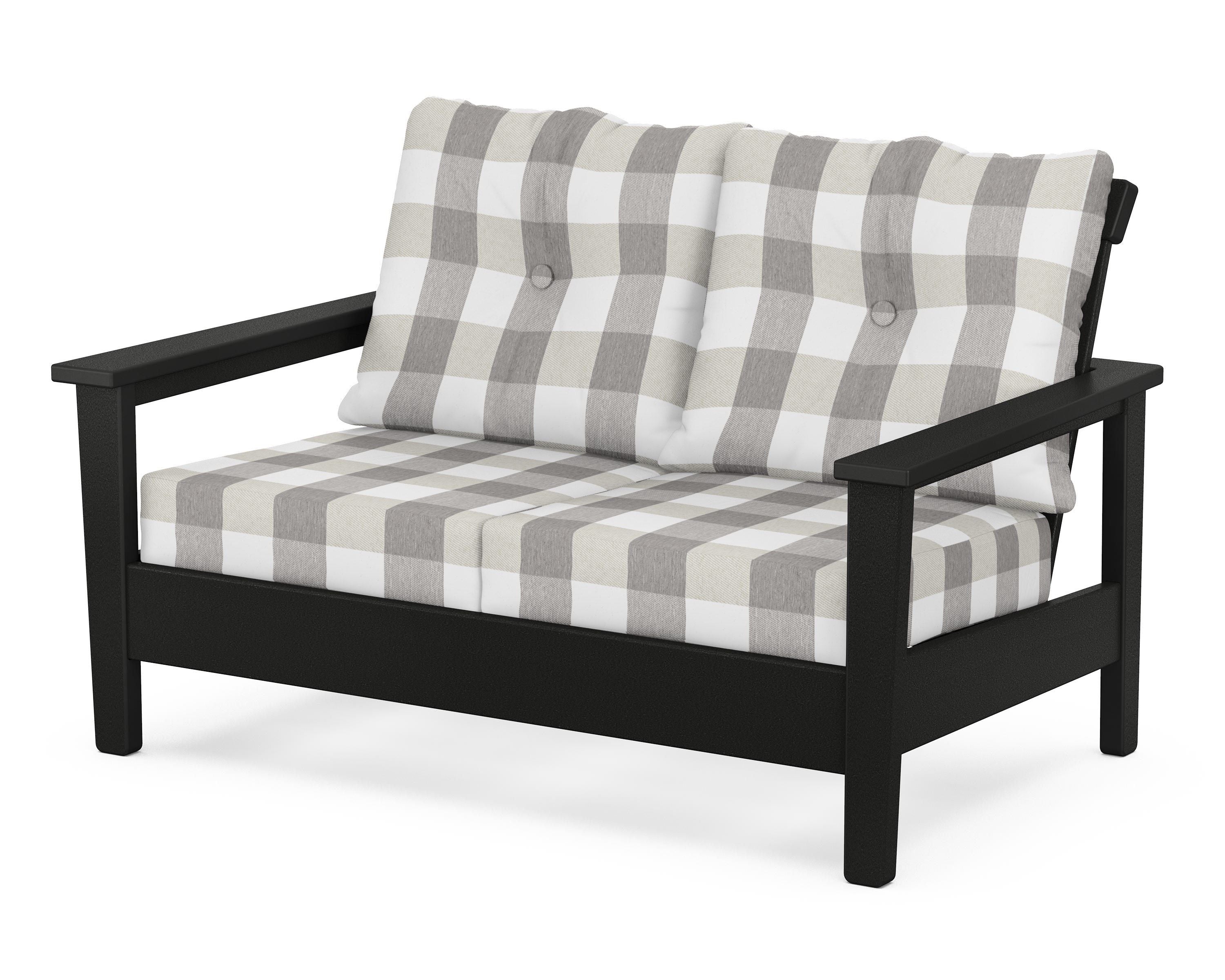 POLYWOOD® Prescott Deep Seating Loveseat in Black / Buffalo Plaid Grey Mist