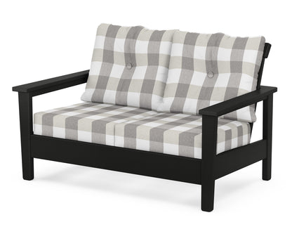 POLYWOOD® Prescott Deep Seating Loveseat in Black / Buffalo Plaid Grey Mist