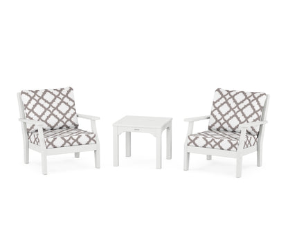 Martha Stewart by POLYWOOD® Chinoiserie 3-Piece Deep Seating Set in White / Trellis Grey Mist