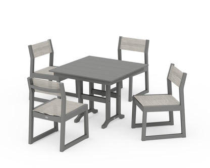 POLYWOOD® EDGE Sling Side Chair 5-Piece Farmhouse Dining Set in Slate Grey / Birch Sling