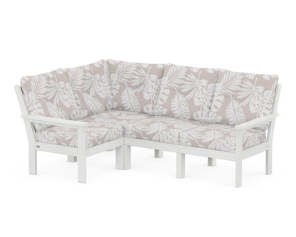 POLYWOOD® Vineyard 4-Piece Sectional in White / Leaf Dune Burlap