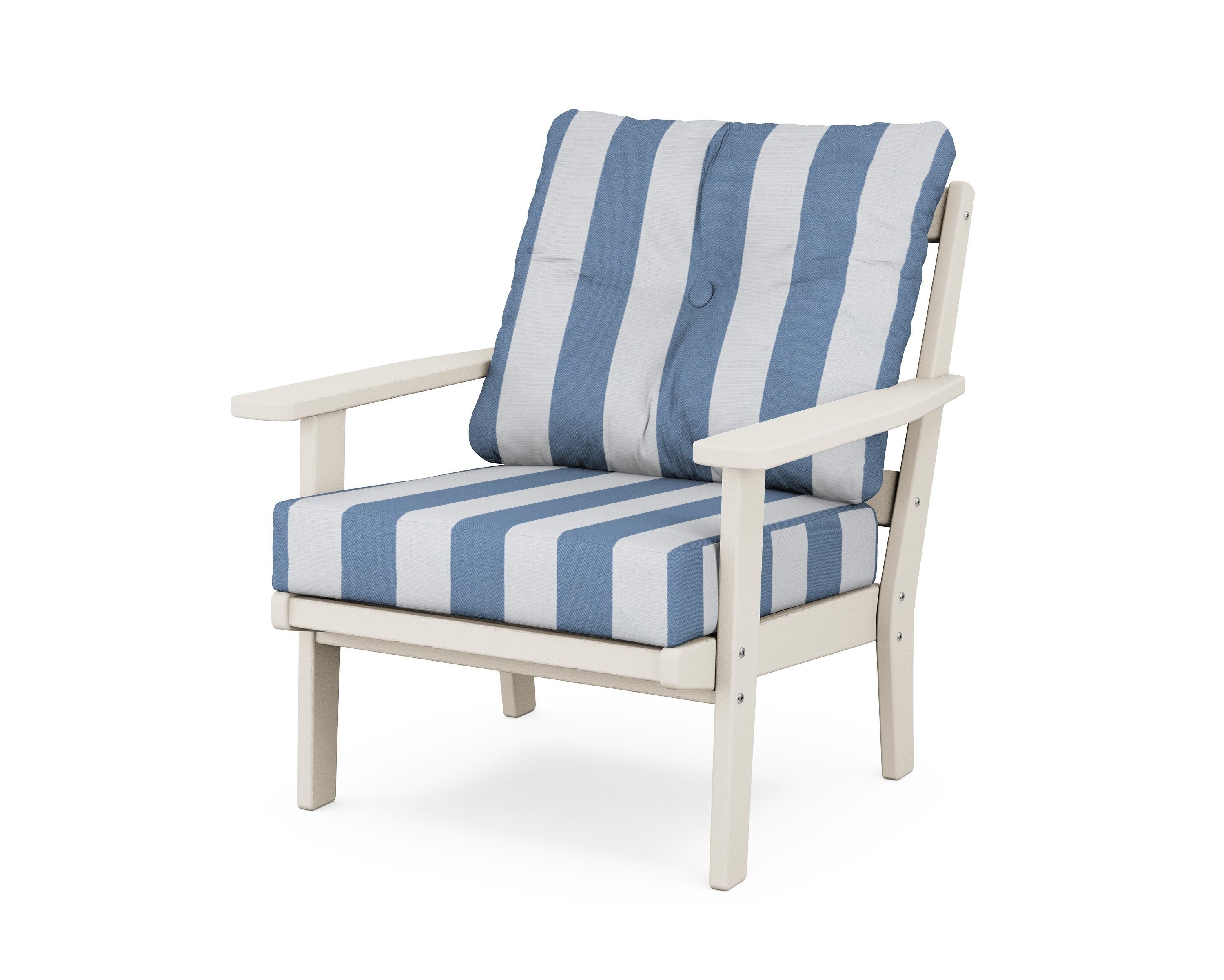 POLYWOOD® Oxford Deep Seating Chair in Sand / Cabana Stripe Sky Blue